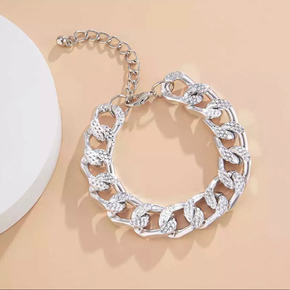 Silver Miami Cuban Aluminum Chain Bracelet - Picture 5 of 8